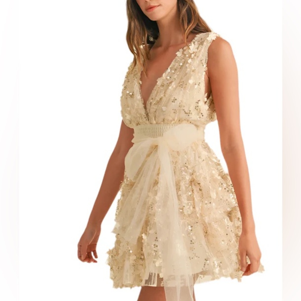 Tulle Sequins 3D Flower Decals Mini Flare A-line Dress